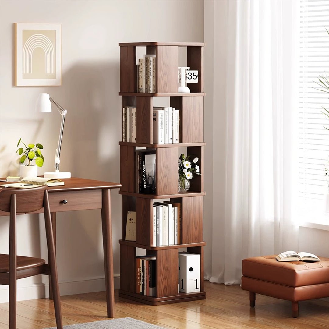 Vasiliev Rotating Bookshelf, Freestanding Shelving Unit, Solid Wood - Miola
