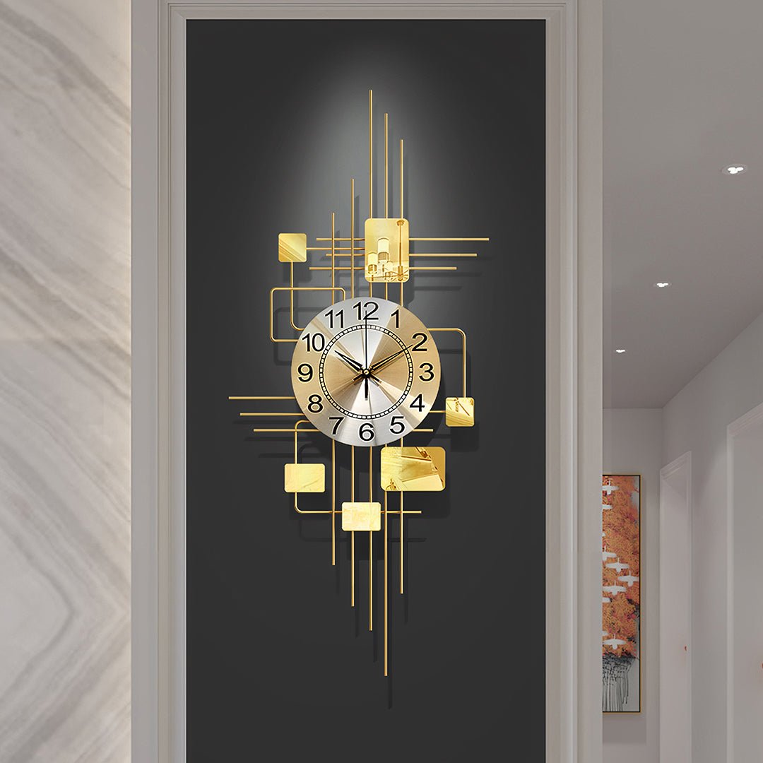 Park Art Deco Wall Clock, Silent Clock, Vertical, Gold - Miola