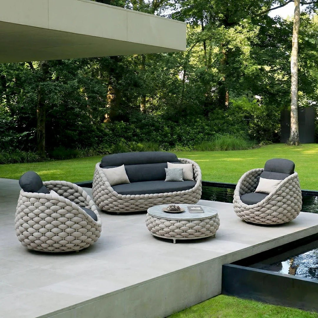Marbella Textilene Rope Woven Outdoor Sofa Set, Grey - Miola