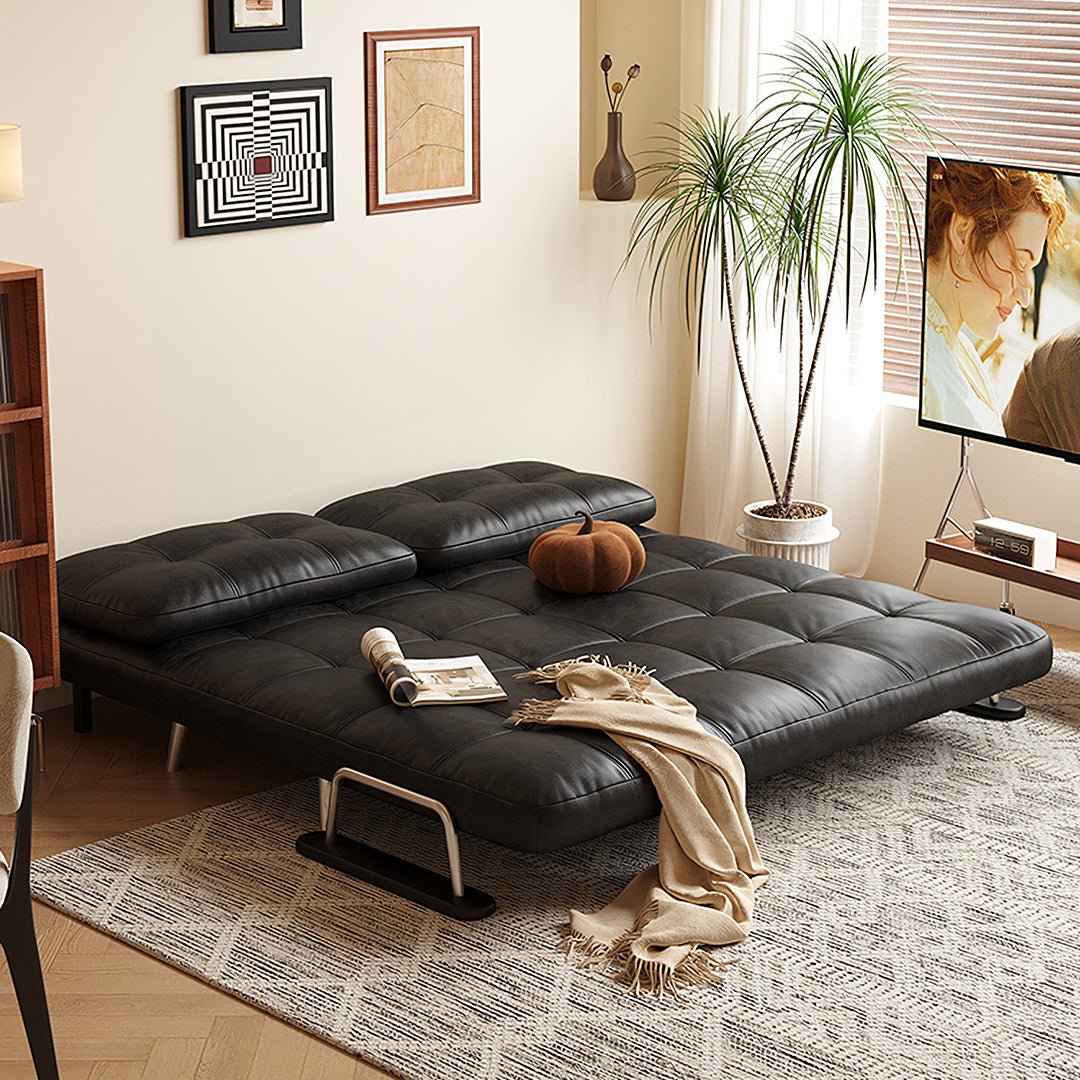 Riley Single Sofa Bed, Two Seater Sofa Bed, Black Leather - Miola