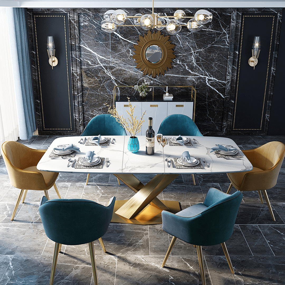 LUCI Dining Table, Marble And Gold Metal - Miola
