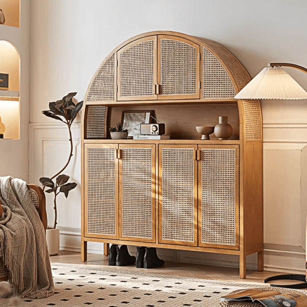 Eisha Rattan Shoe Storage, Cupboard, Solid Wood - Miola