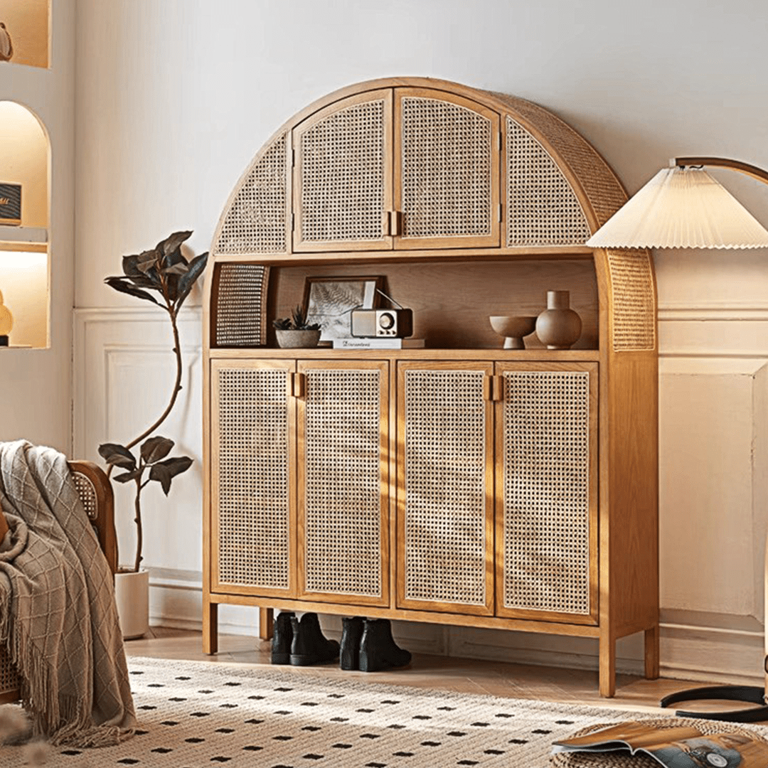 Eisha Rattan Shoe Storage, Cupboard, Solid Wood - Miola
