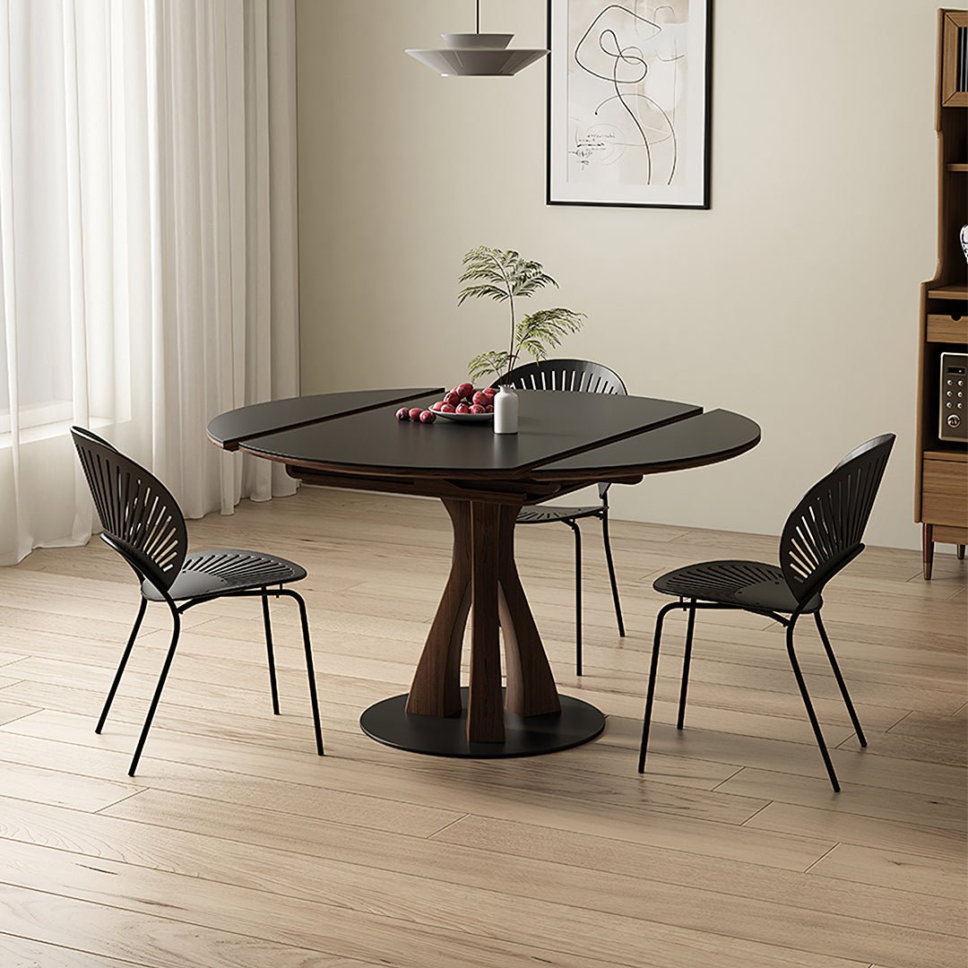 Caruso Round Folding Dining Table, Sintered Stone, Black - Miola