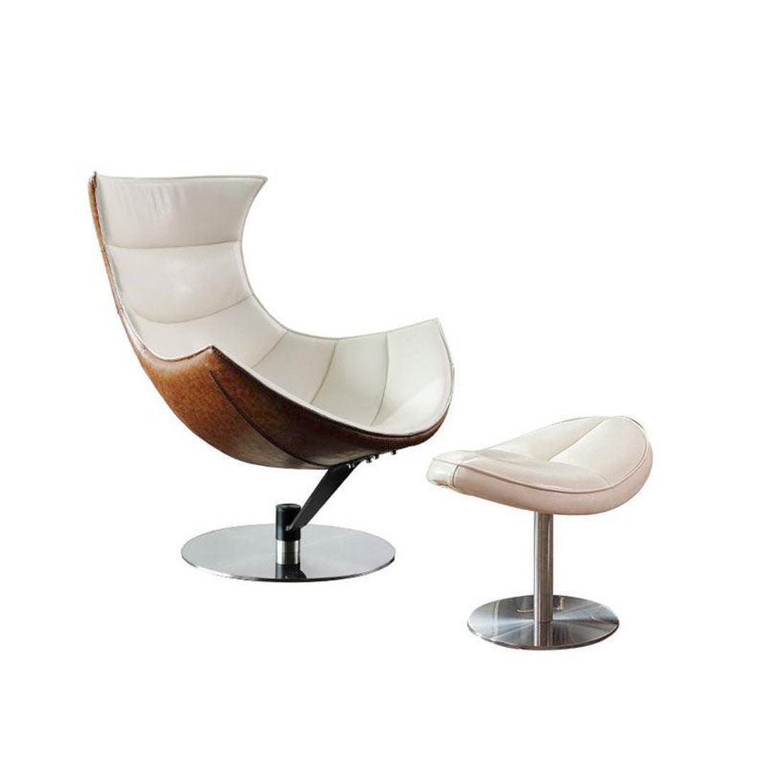 Lobster Lounge Swivel Chair With Ottoman, Walnut Texture - Miola