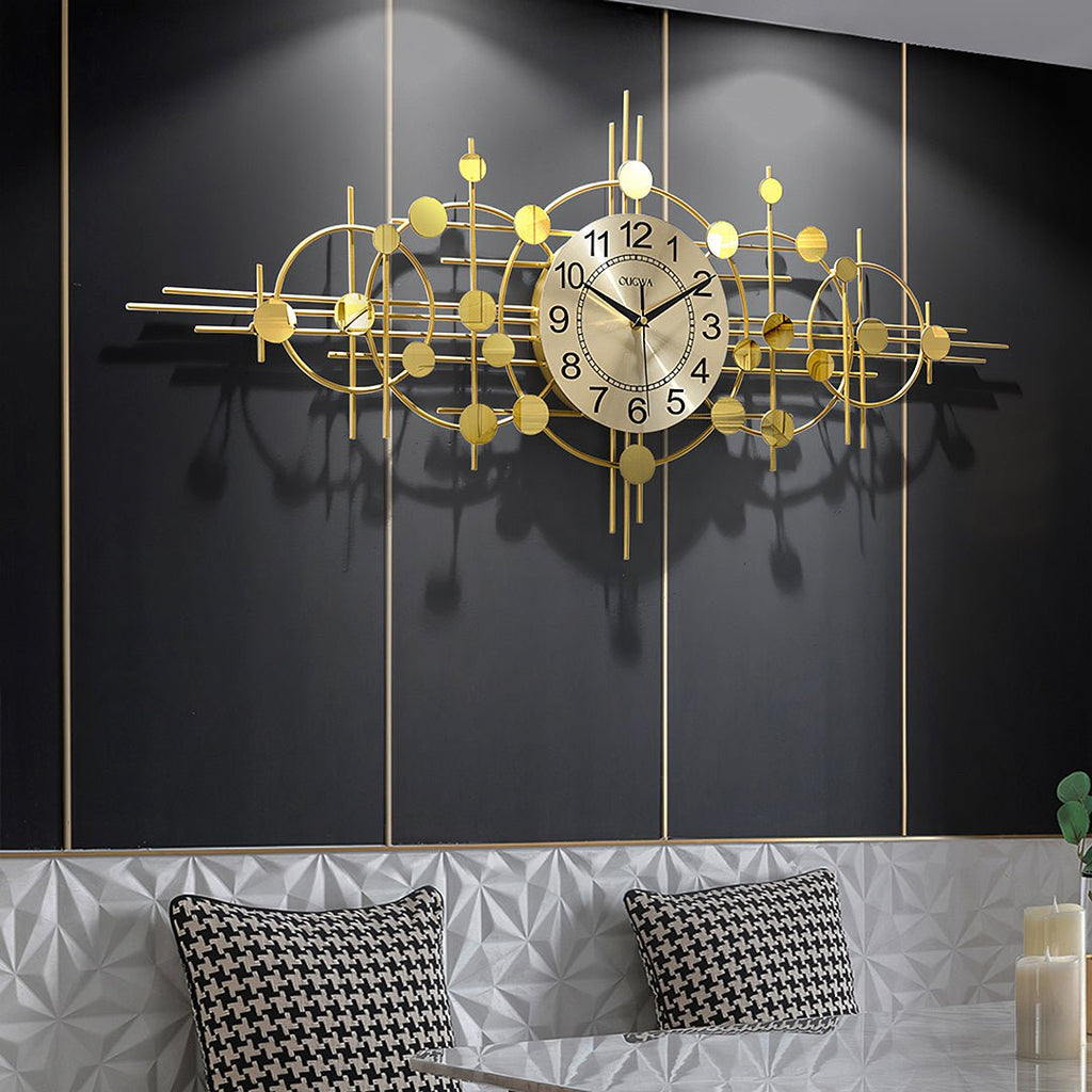 Cohen Art Deco Gold Wall Clock, Silent Clock, Horizontal Or Vertical - Miola