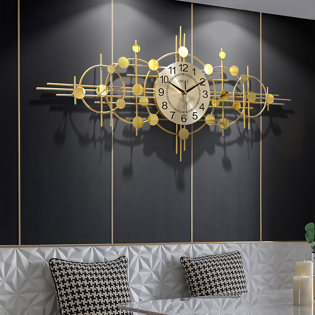 Cohen Art Deco Gold Wall Clock, Silent Clock, Horizontal Or Vertical - Miola