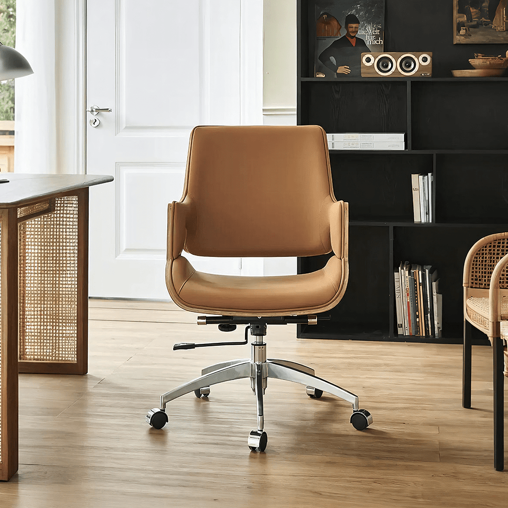 Drake Office Chair, Tan Leather, Reclining & Swivel - Miola