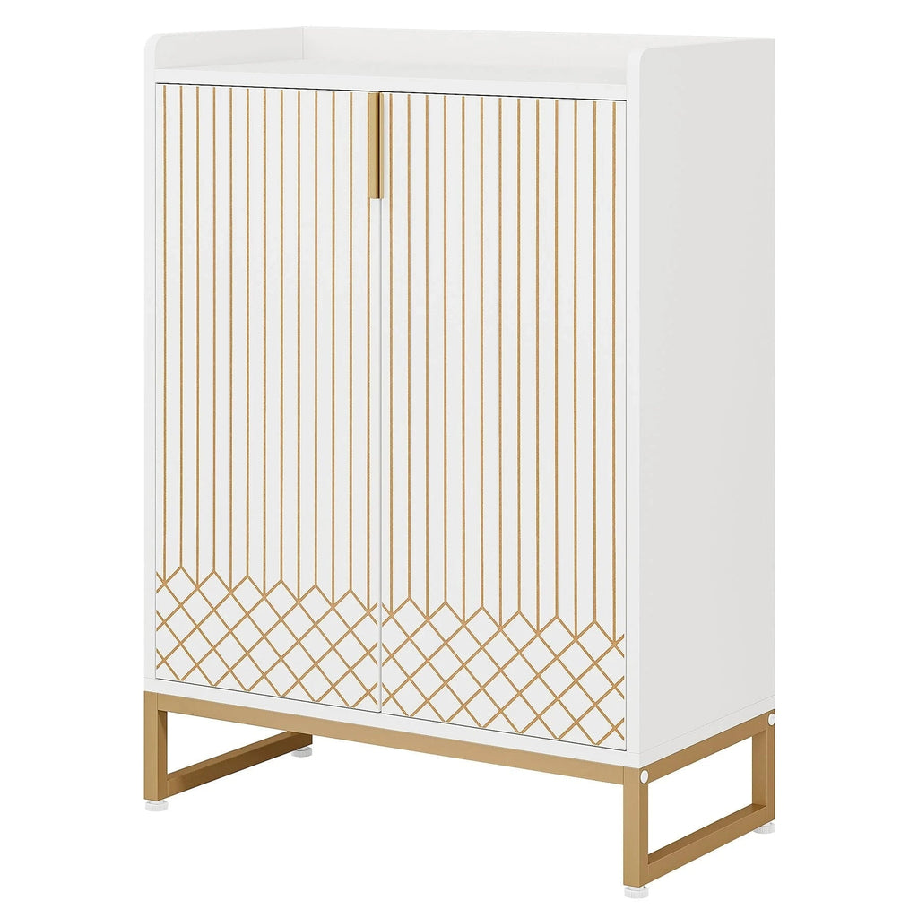 Art Deco Accent Cabinet - White & Gold Luxury Sideboard & Bar Station - Miola