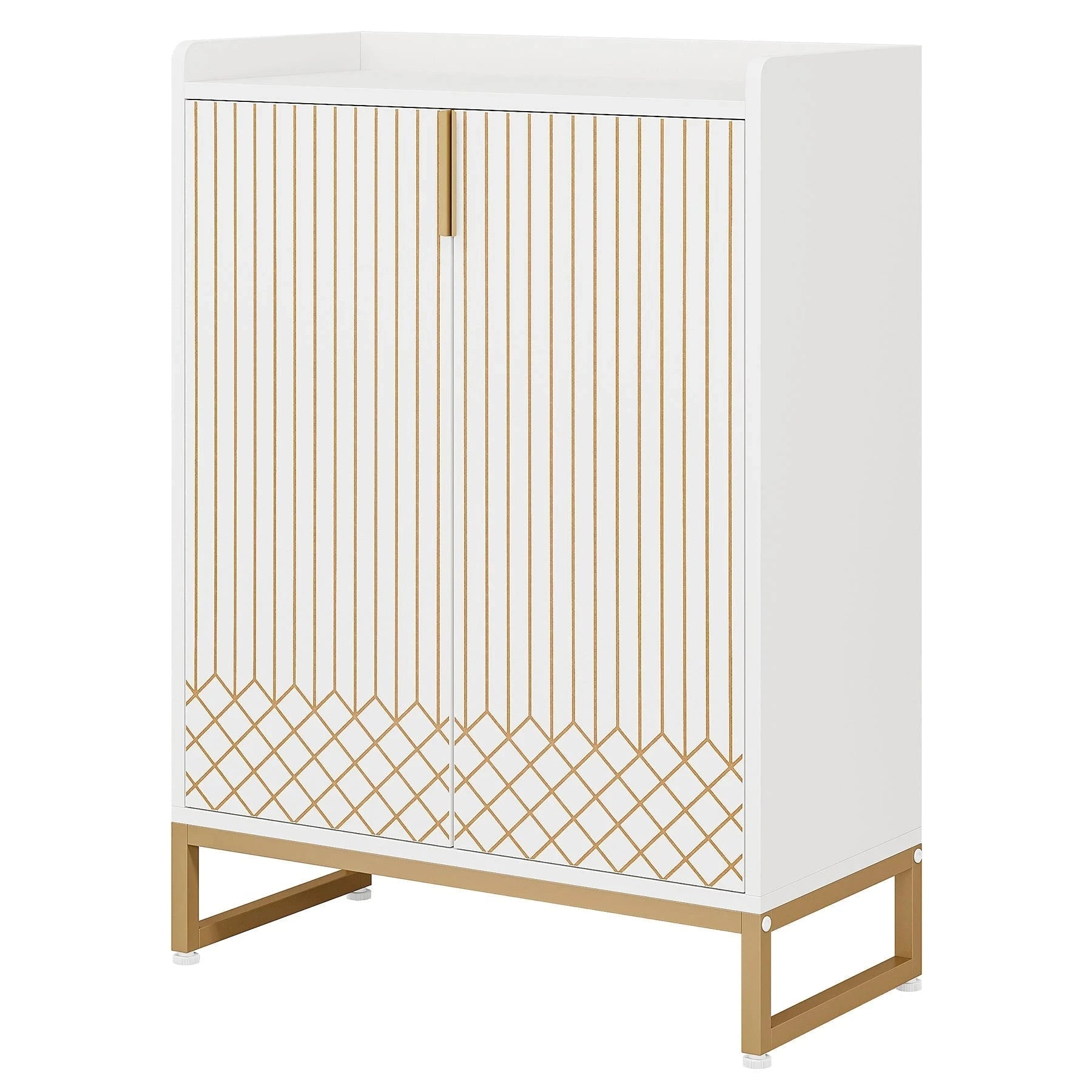 Art Deco Accent Cabinet - White & Gold Luxury Sideboard & Bar Station - Miola