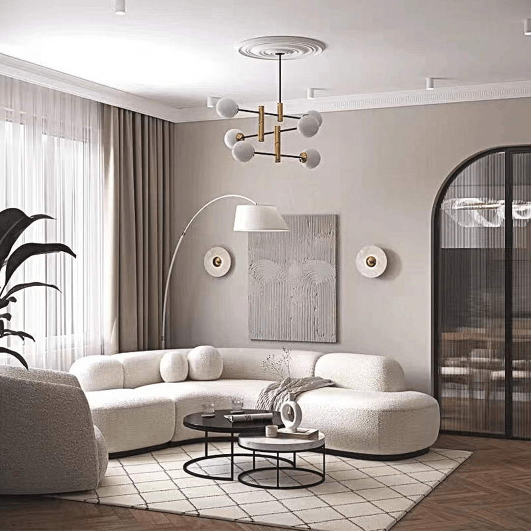 Eulalia Cream Curve Three Seater Sofa, Corner Sofa, Boucle - Miola