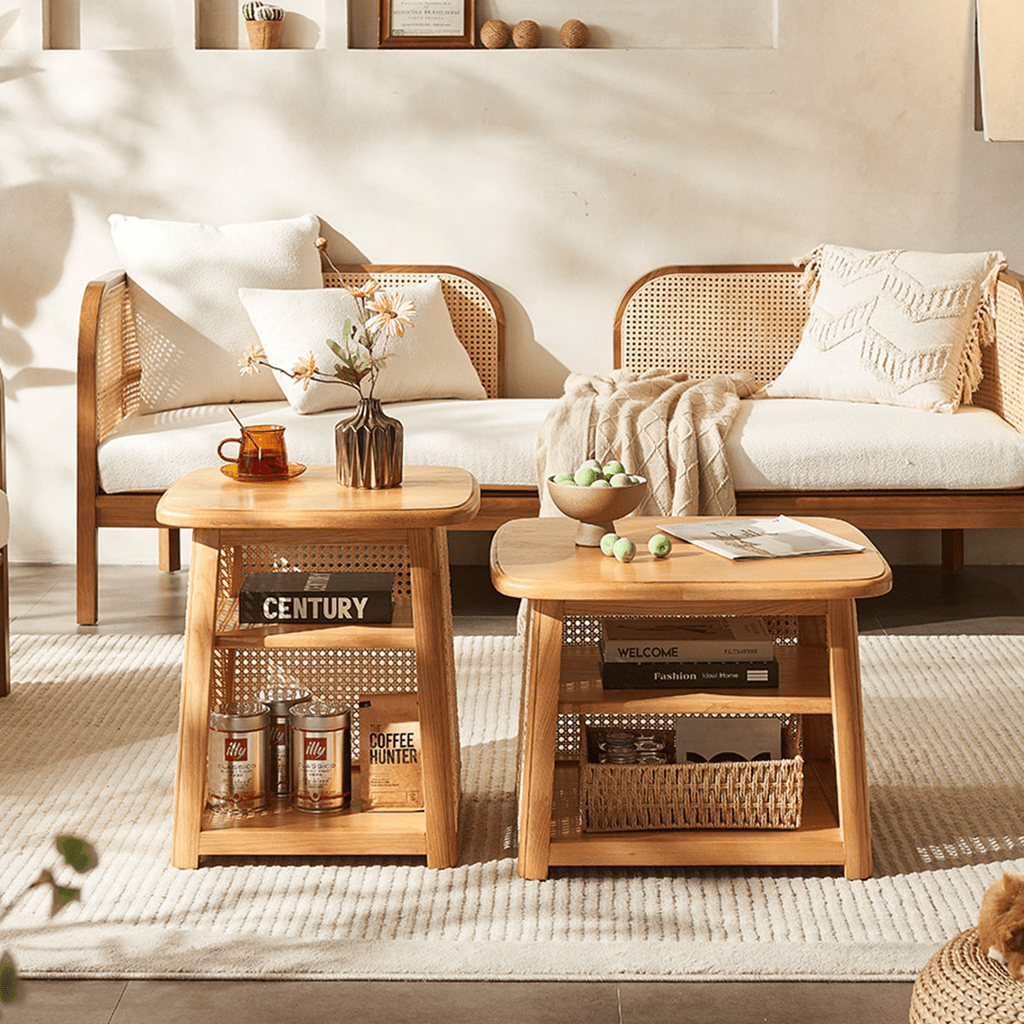 Nordic Square Coffee Table Set, Rattan - Miola