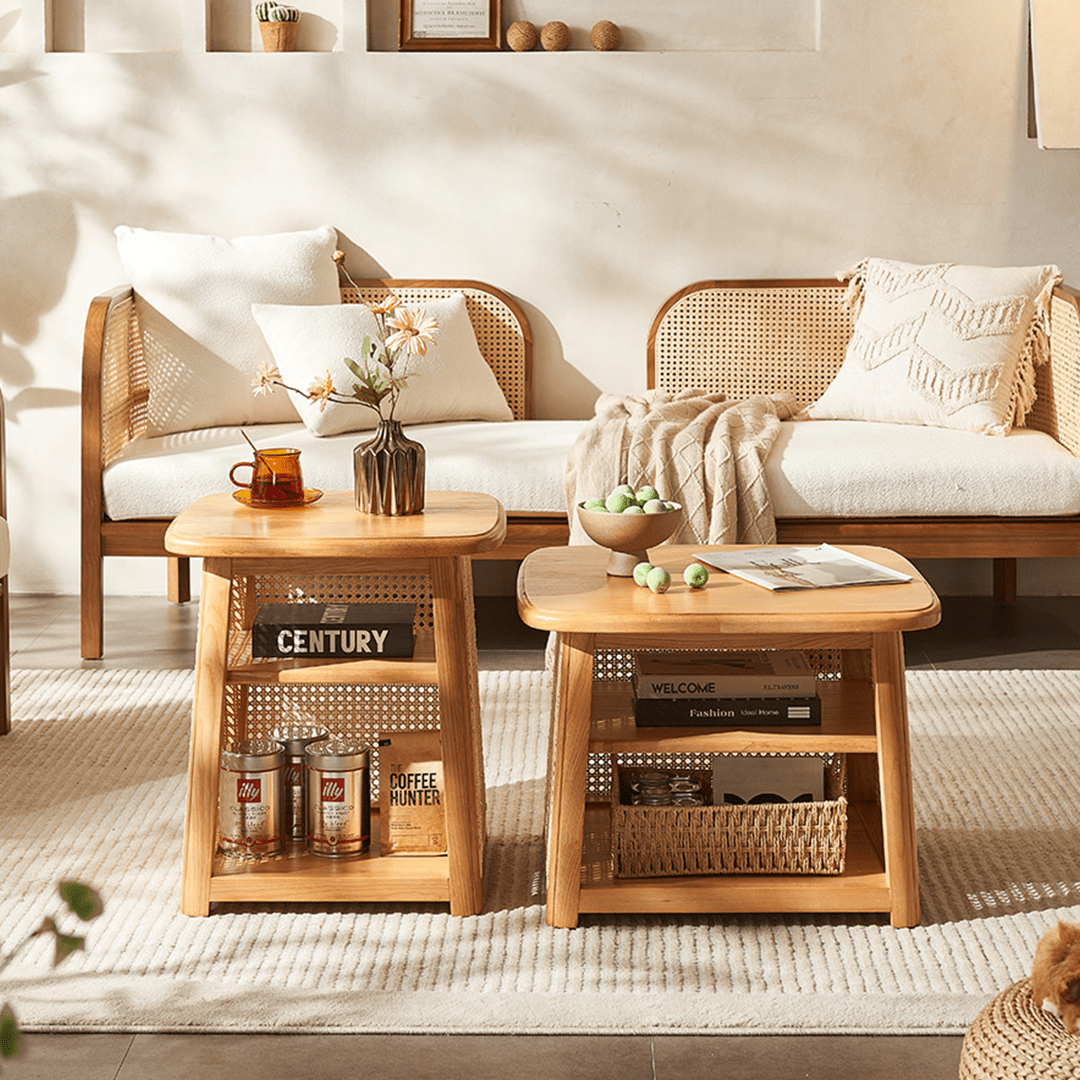 Nordic Square Coffee Table Set, Rattan - Miola