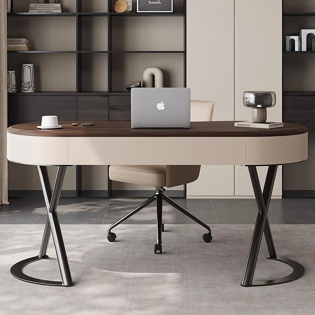 Chika Modern Office Desk For Home, Curved Office Desk, Wood - Miola