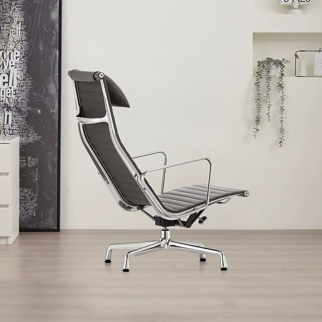 Qureshi Swivel Office Chair With Footstool, Black Leather - Miola