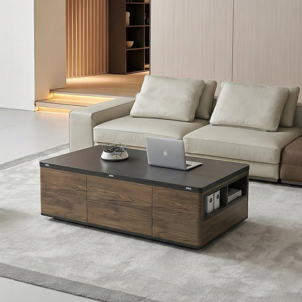 Ruby Lift Top Coffee Table, Multi - Functional Foldable Coffee Table, Walnut & Black - Miola