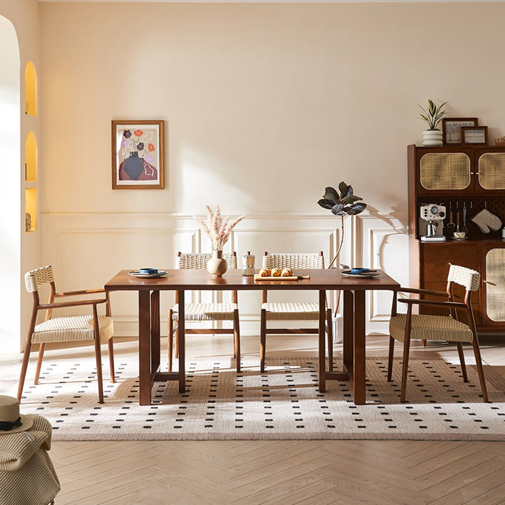 Fuchs Dining Table, Solid Wood & Rattan, Dark Oak - Miola