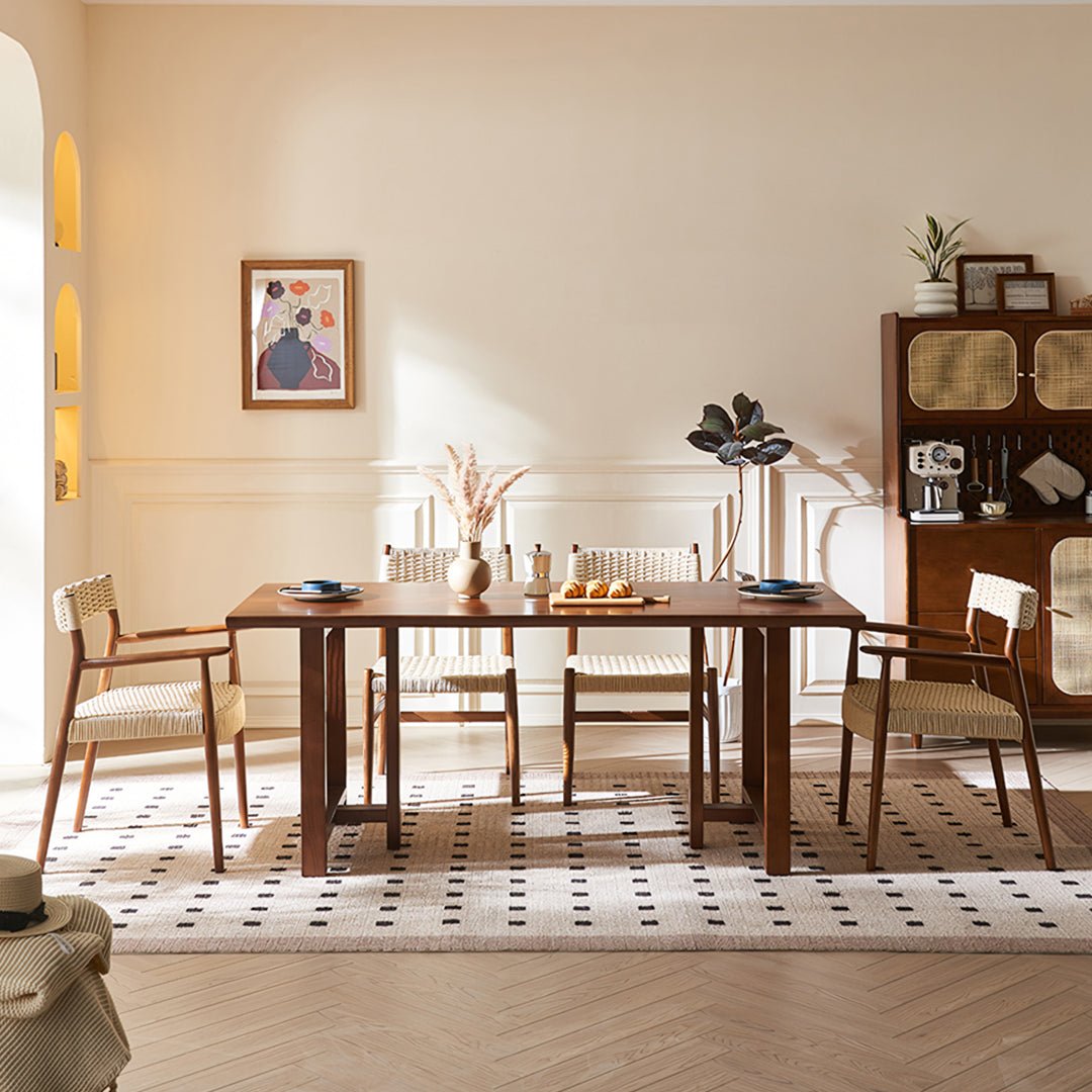 Fuchs Dining Table, Solid Wood & Rattan, Dark Oak - Miola