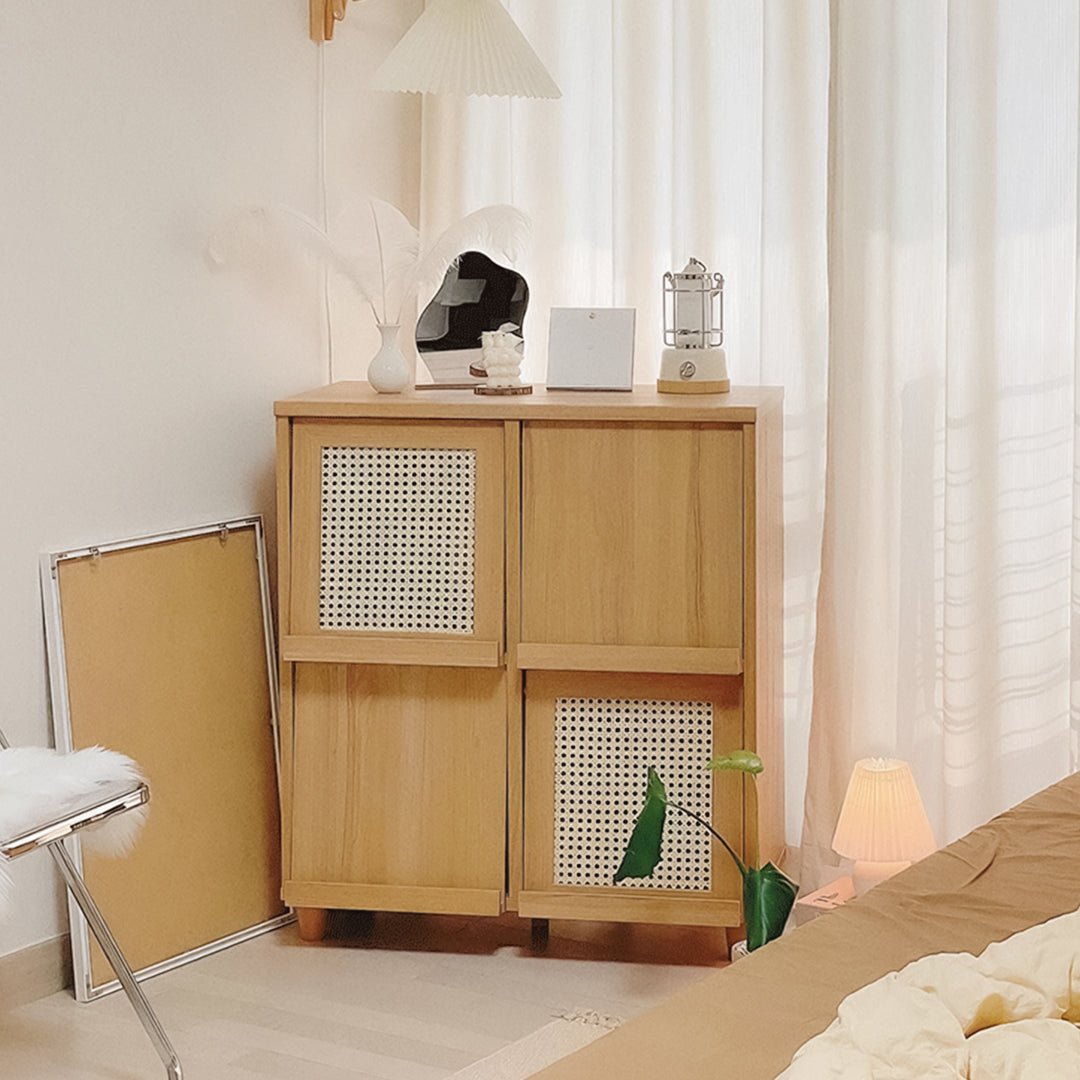 Iskandar Sideboard With Magazine Rack, Solid Wood & Rattan， Storage - Miola