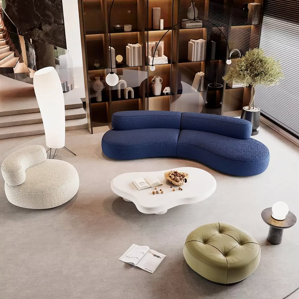 Selim Three Seater Curved Sofa, Modular Sofa, Blue - Miola