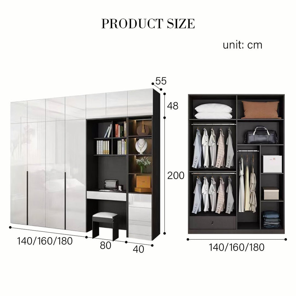 Nascimento Corner Wardrobe, Tall Wardrobe, L Shape Wardrobe With Dressing Table - Miola