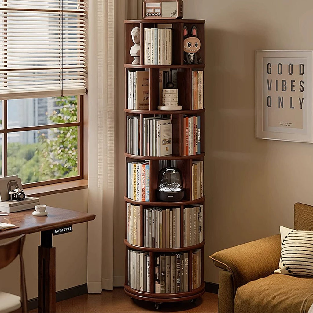 Stojanovic Round Rotating Bookshelf, Corner Bookshelf With Castors - Miola