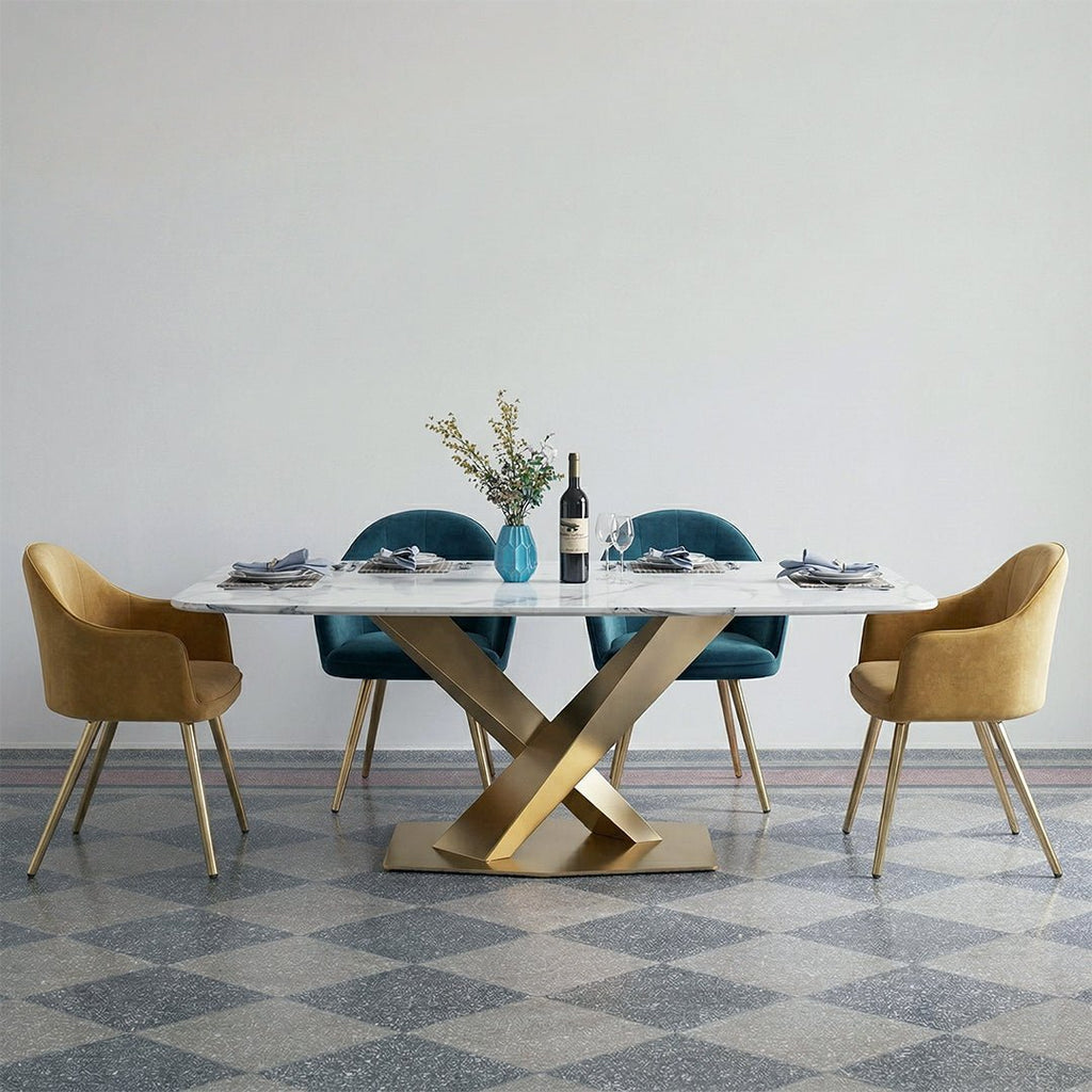 LUCI Dining Table, Marble And Gold Metal - Miola