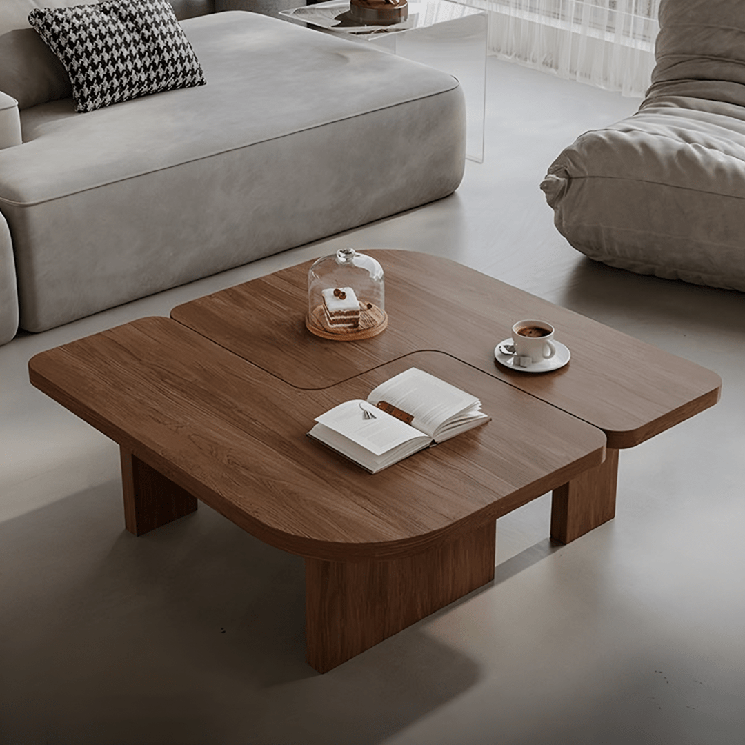 Helios Square Coffee Table Set, Black & Walnut - Miola