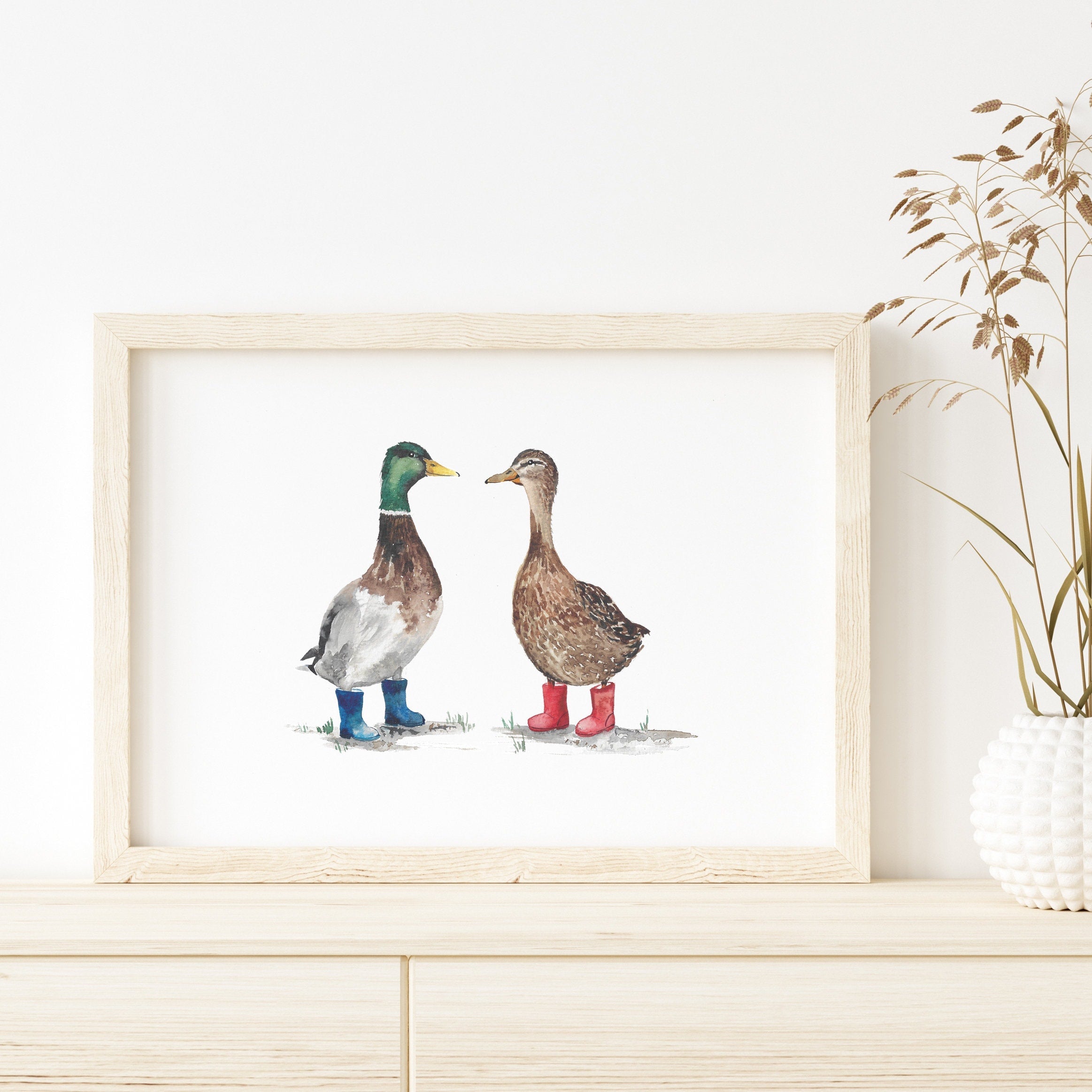 Ducks in Wellies Watercolour Art Print