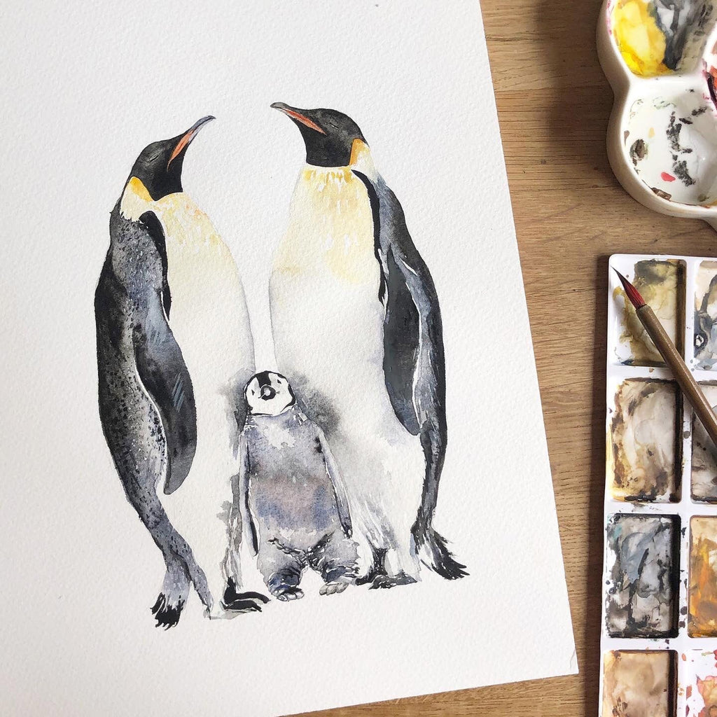 Penguins - Personalised Watercolour Fine Art Print