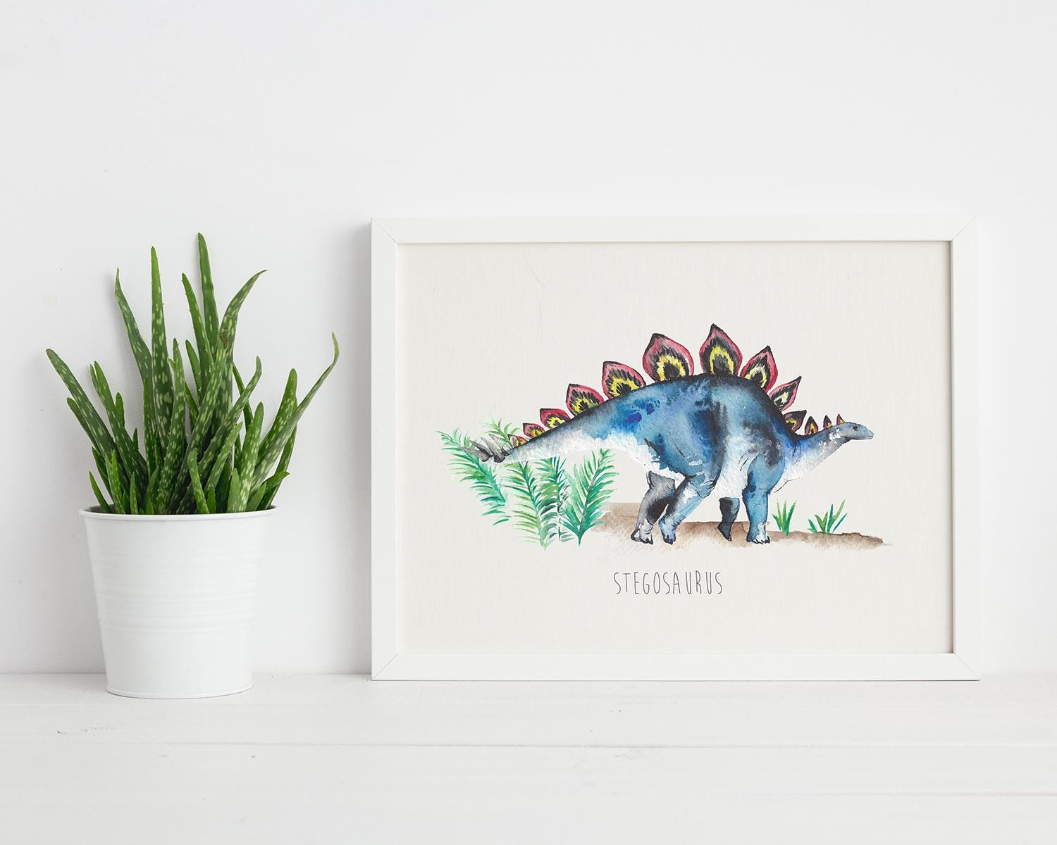 Personalised Watercolour Stegosaurus Dinosaur Art Print