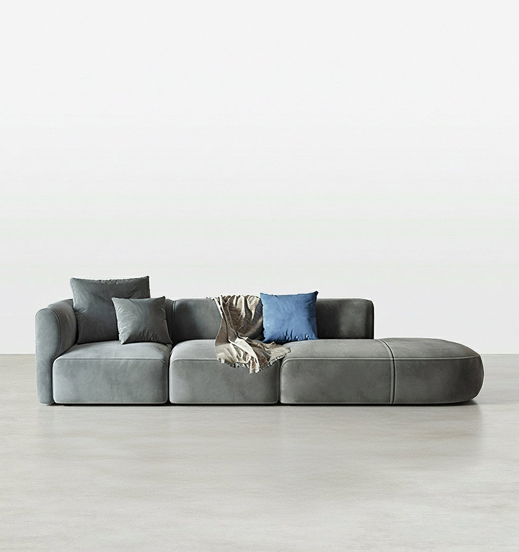 FIN Four Seater Sofa, Four Seater Corner Sofa, Grey Velvet - Miola