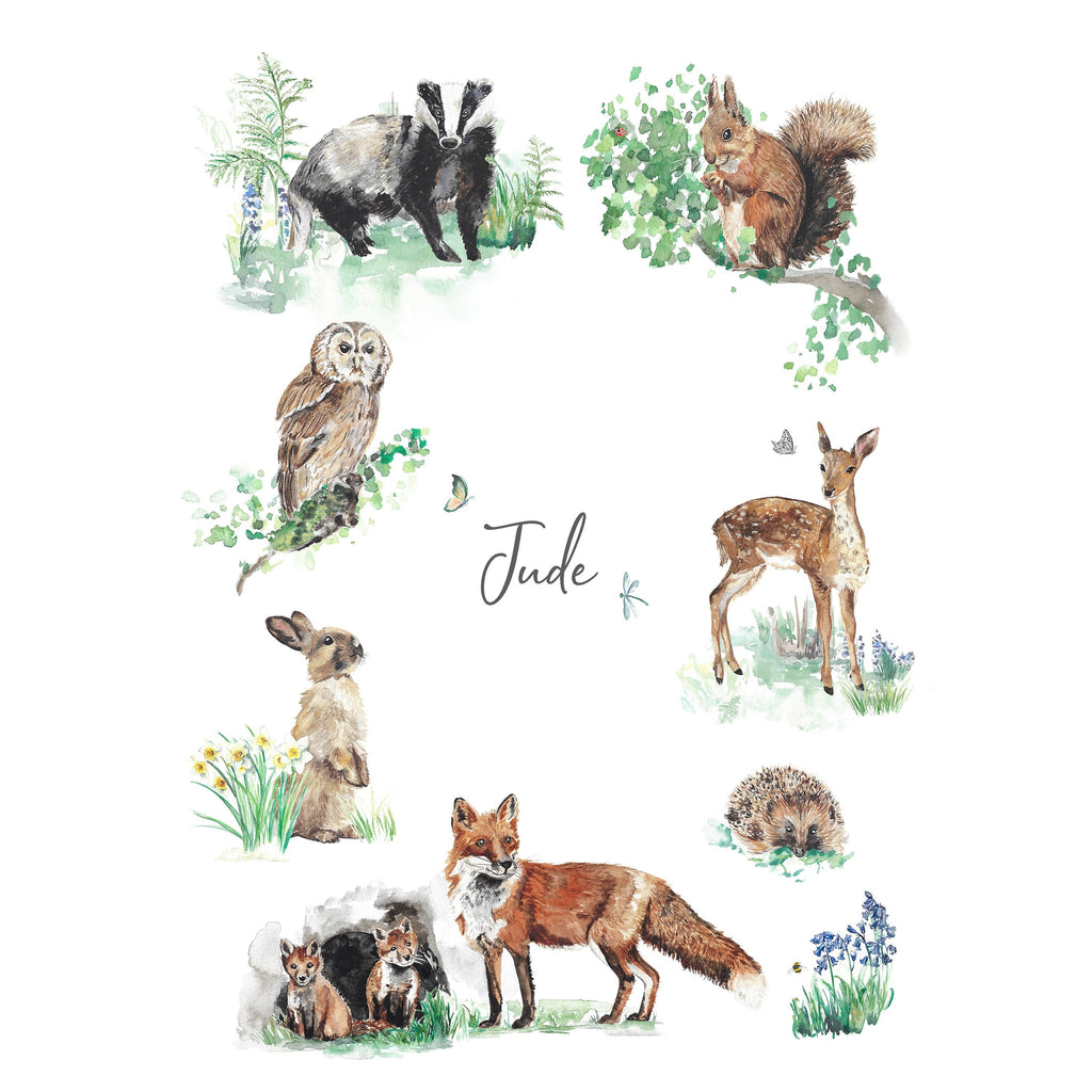 Forest Animals Watercolour Name Print