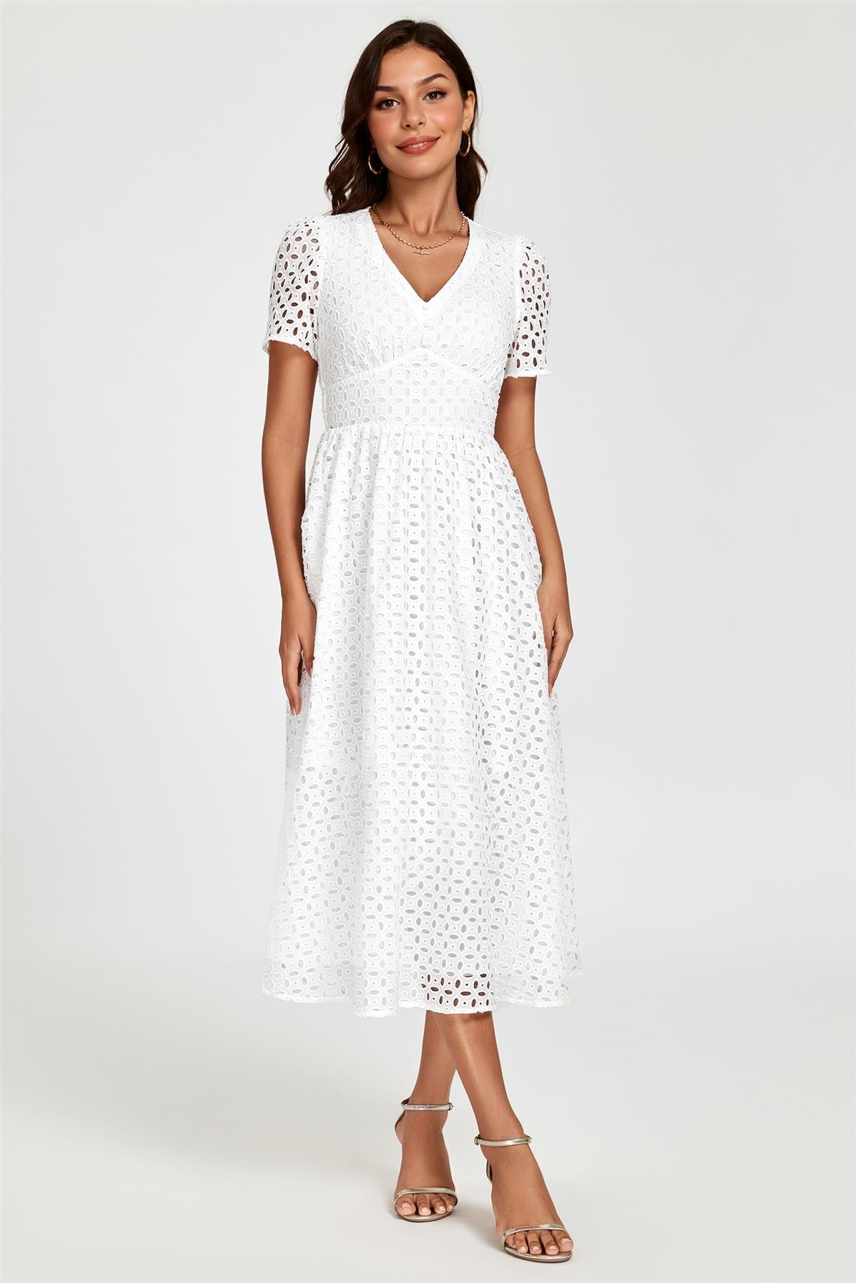 Broderie Anglaise Midi Dress In White