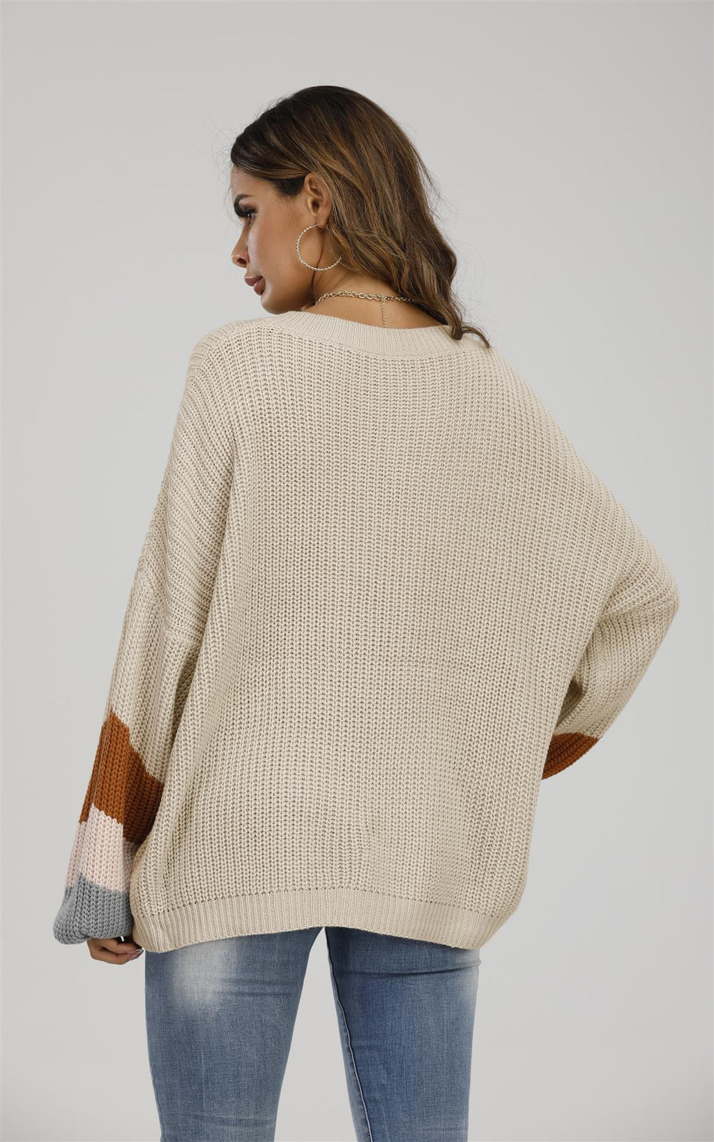 Striped Jumper in Beige & Peach Pink & Camel - Miola