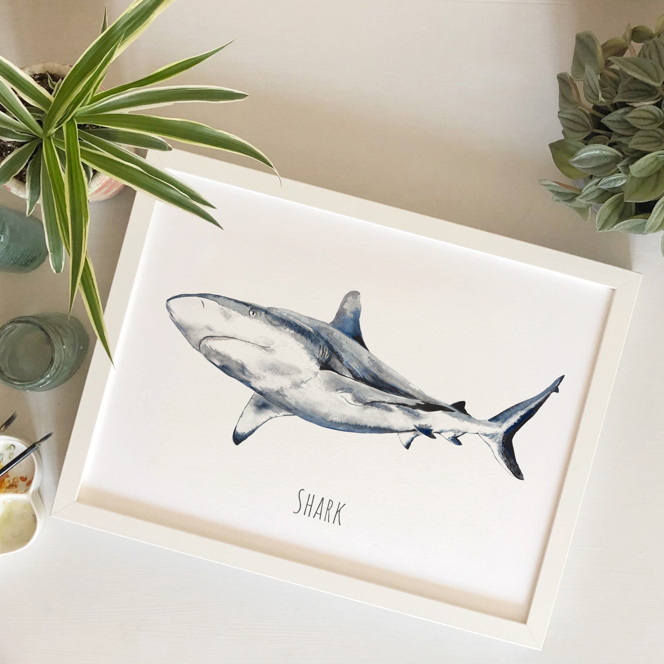 Personalised Shark Watercolour Fine Art Print
