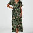 Load image into Gallery viewer, Abstract Floral Wrap Maxi Dress In Olive
