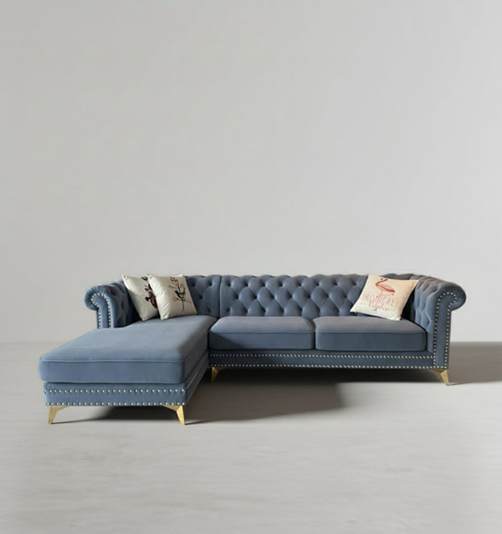 Glamour Three Seater Corner Sofa, Velvet - Miola