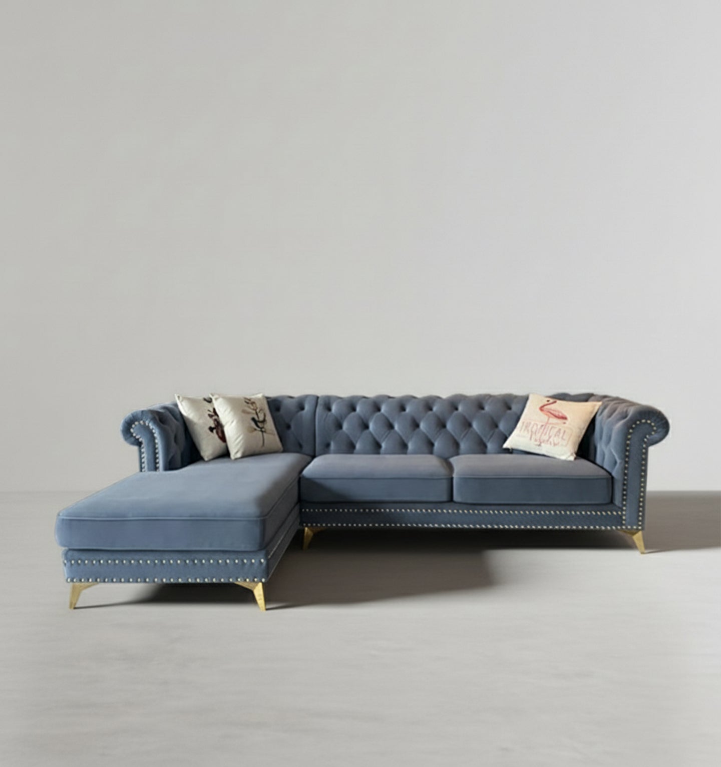 Glamour Three Seater Corner Sofa, Velvet - Miola