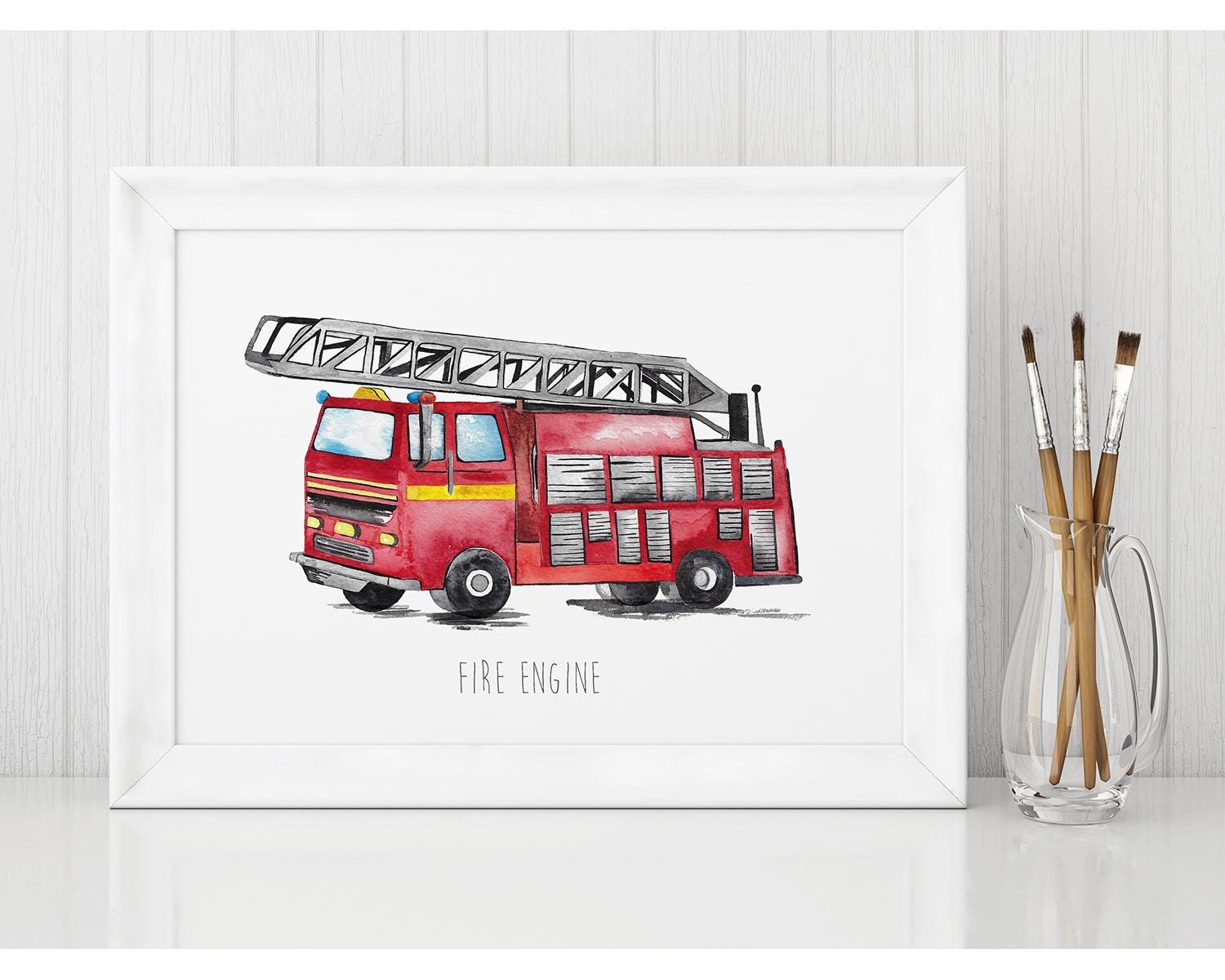 Personalised Watercolour Fire Engine Art Print