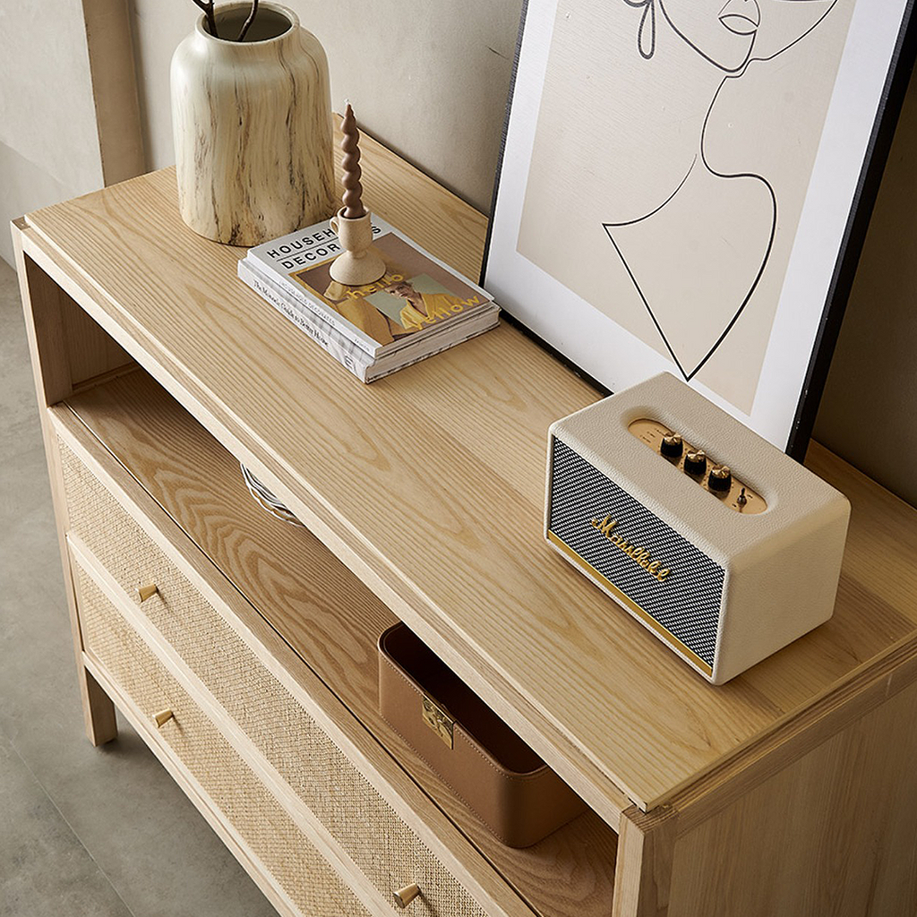 San Vintage Sideboard, Rattan & Solid Wood, Oak