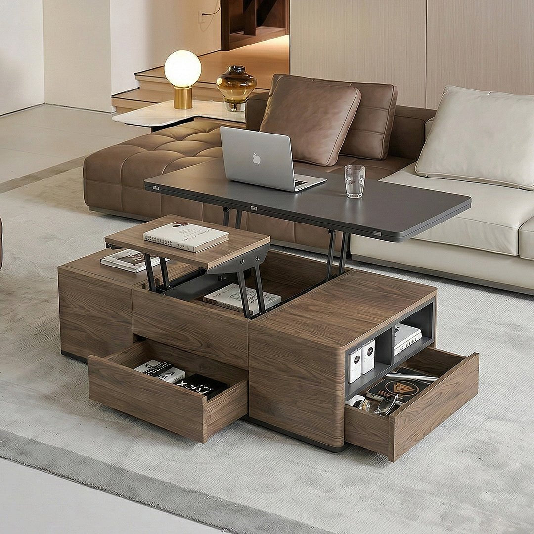 Ruby Lift Top Coffee Table, Multi - Functional Foldable Coffee Table, Walnut & Black - Miola