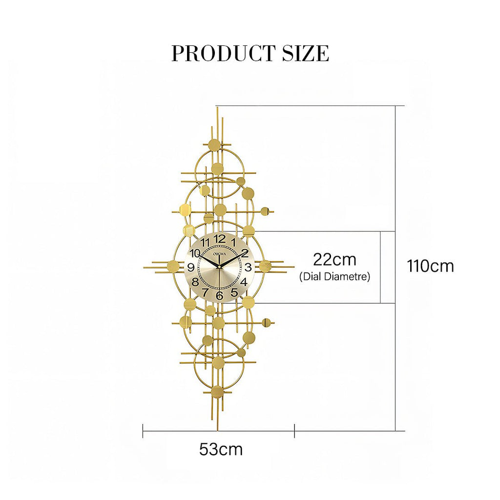 Cohen Art Deco Gold Wall Clock, Silent Clock, Horizontal Or Vertical - Miola