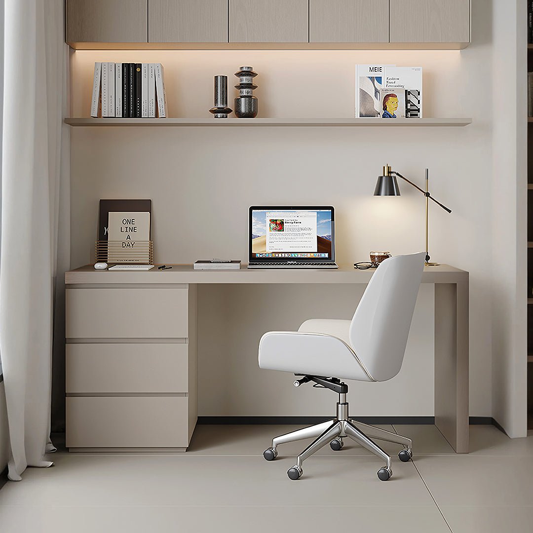 Jamal Office Desk With Storage & Office Chair, Solid Wood - Miola