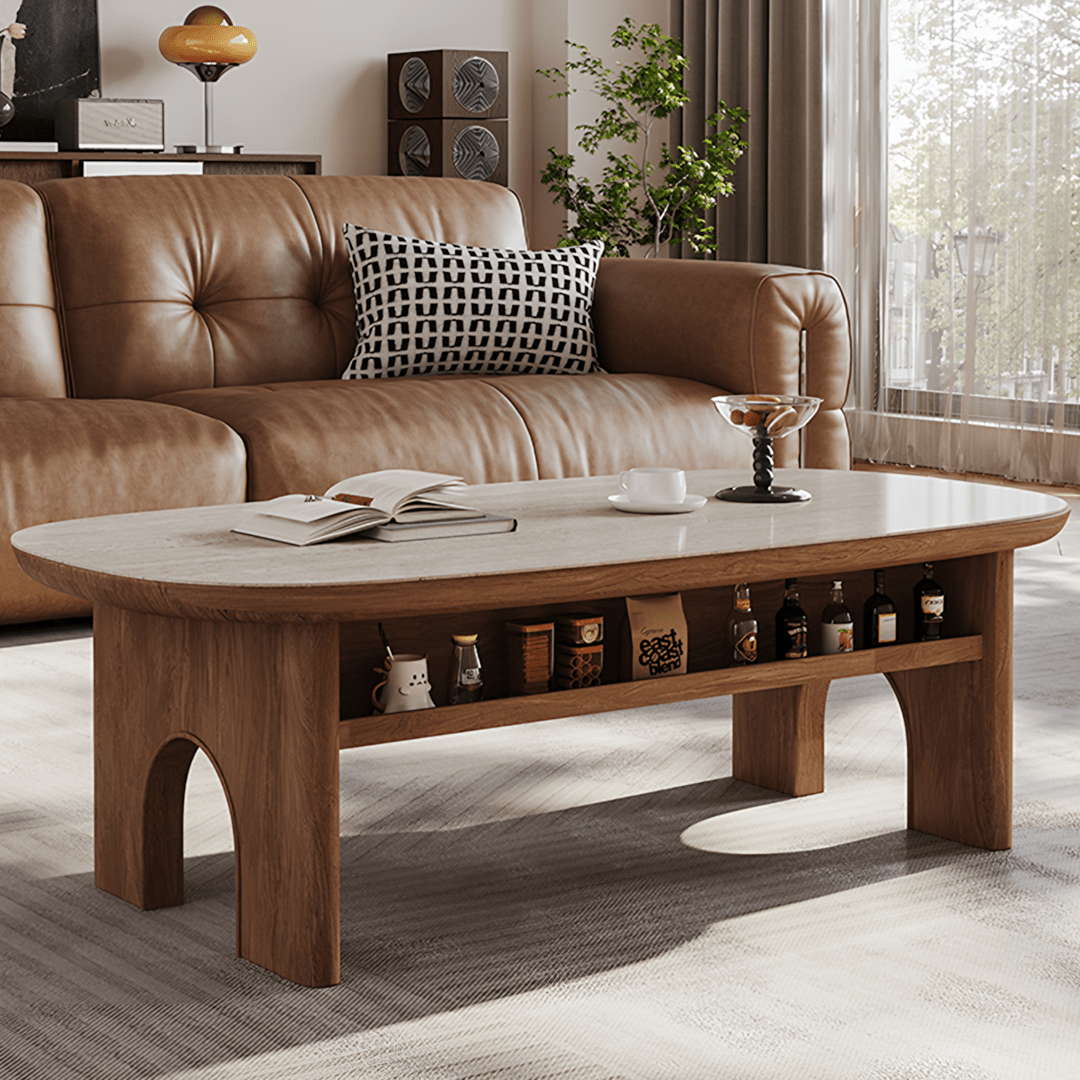 Saito Coffee Table With Storage, Wood, Oval - Miola