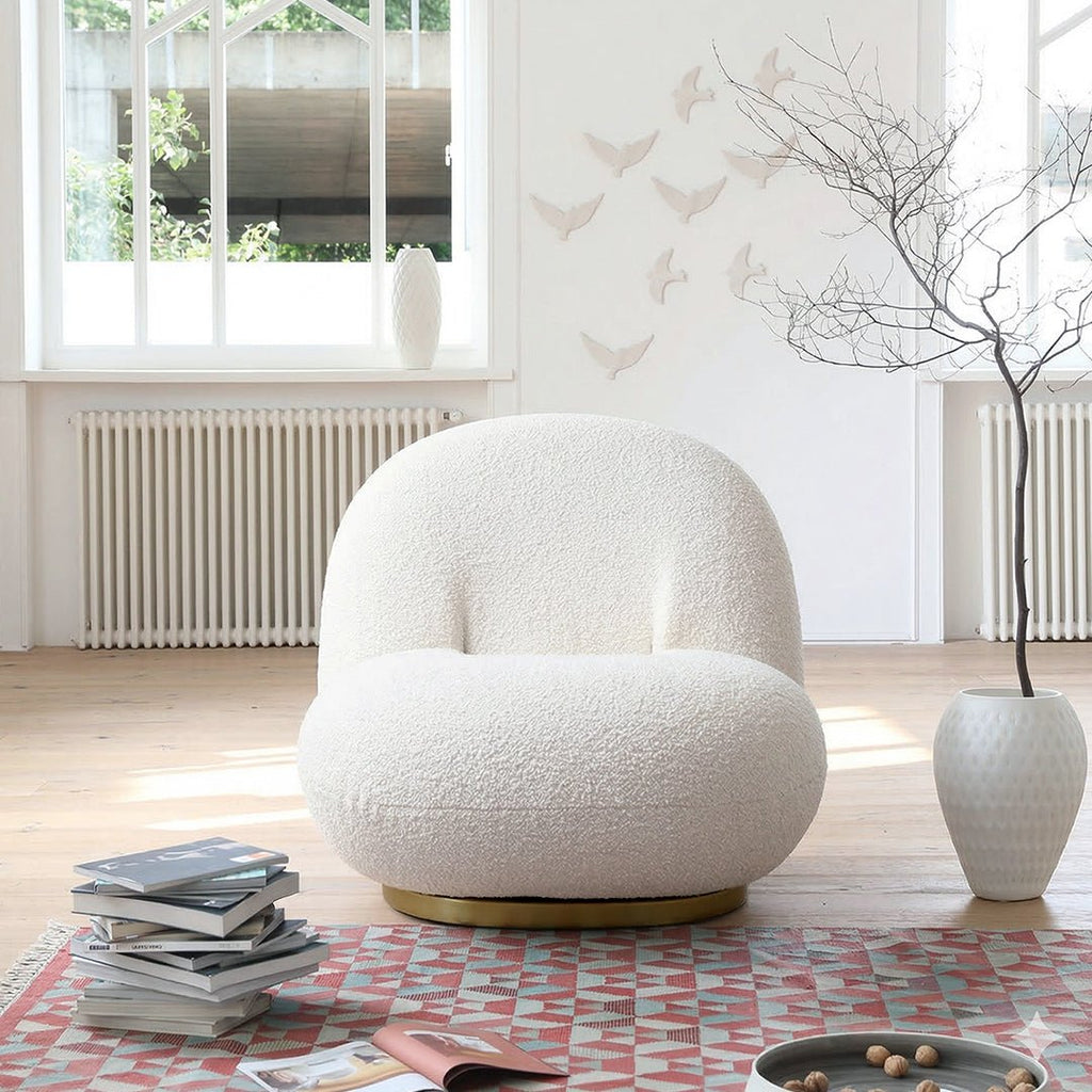 Gubi Pacha Swivel Accent Chair, Boucle With Gold Base - Miola
