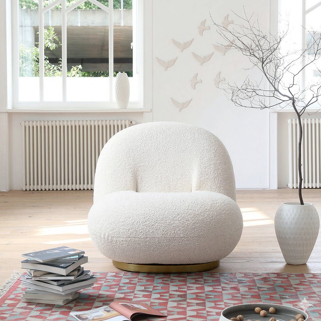 Gubi Pacha Swivel Accent Chair, Boucle With Gold Base - Miola