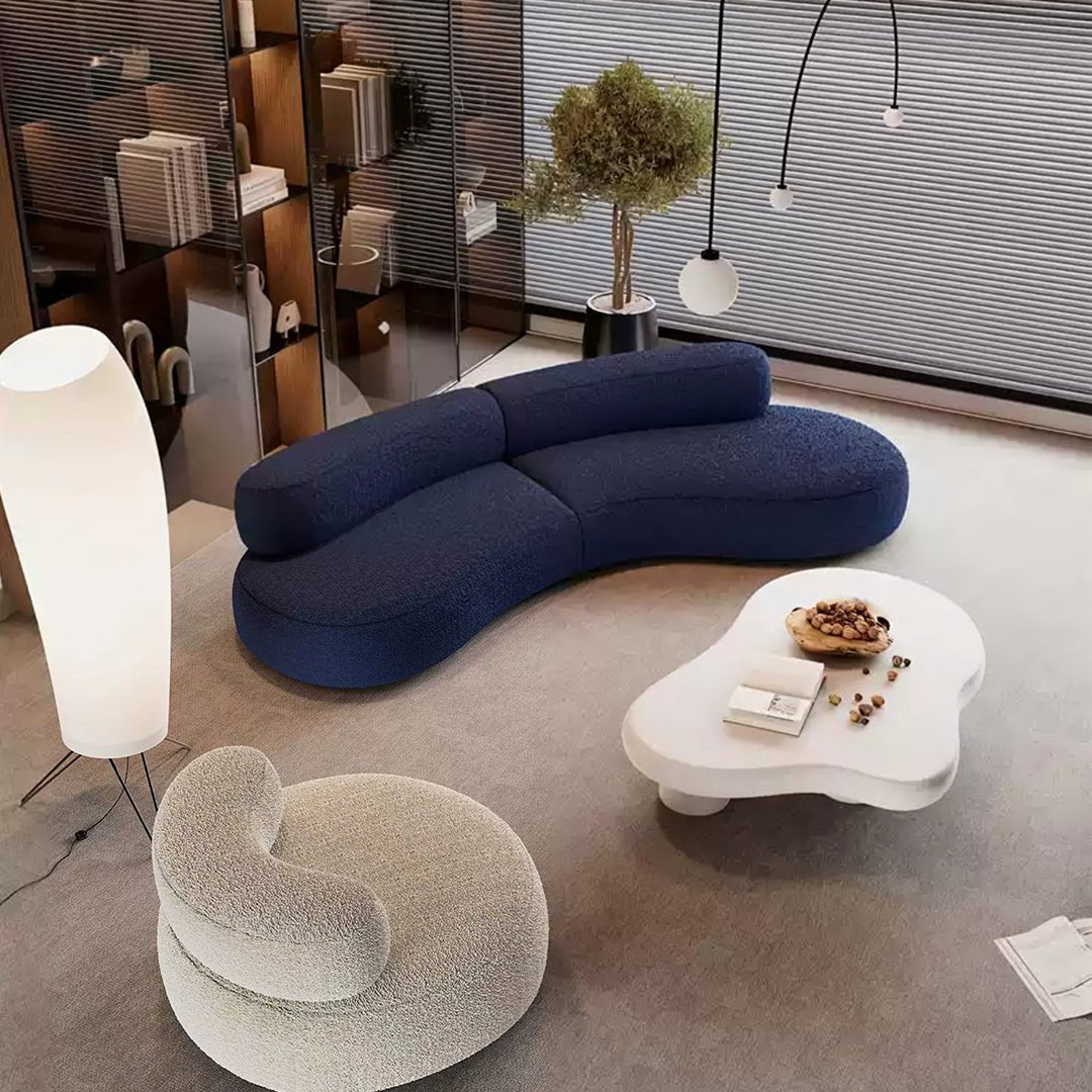 Selim Three Seater Curved Sofa, Modular Sofa, Blue - Miola
