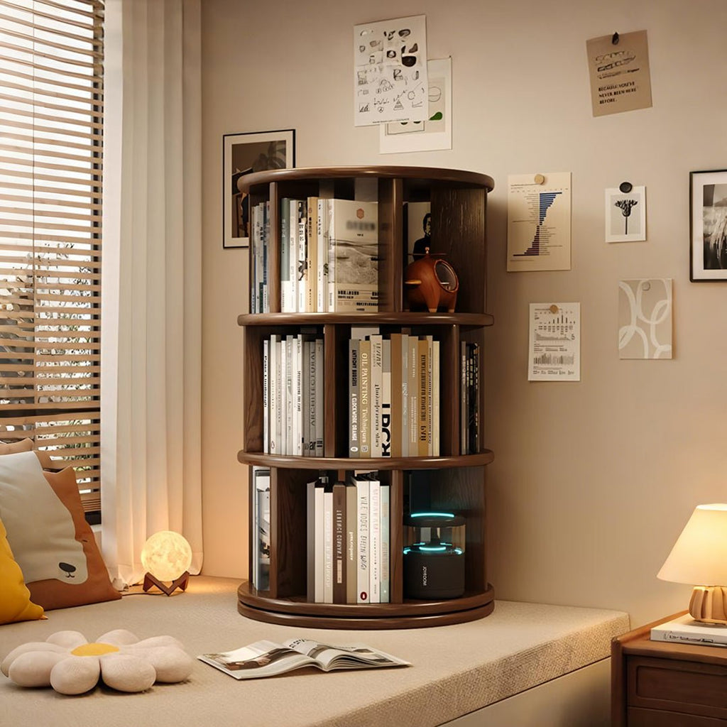Stojanovic Round Rotating Bookshelf, Corner Bookshelf With Castors - Miola