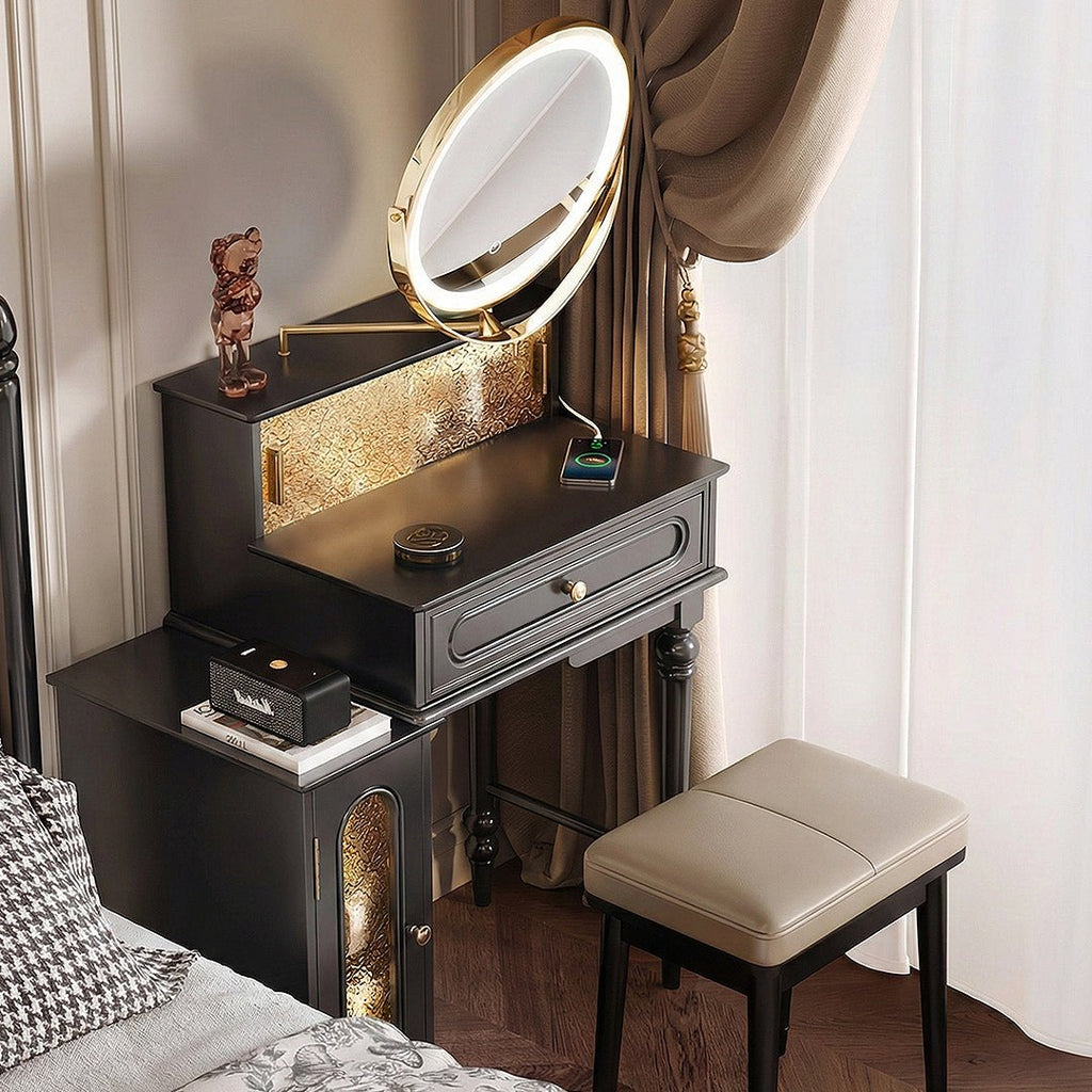 Scarlett Dressing Table With Side Cabinet & LED Mirror - Miola
